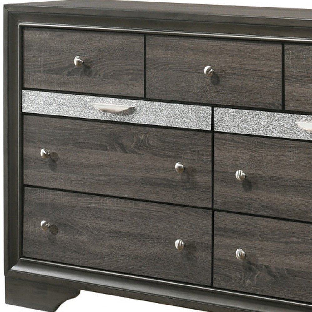 63" Gray Wood Nine Drawer Double Dresser
