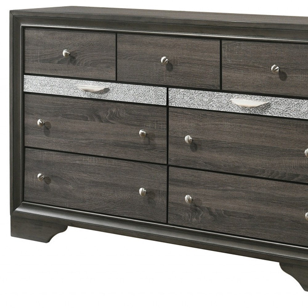 63" Gray Wood Nine Drawer Double Dresser