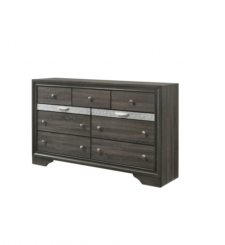 63" Gray Wood Nine Drawer Double Dresser