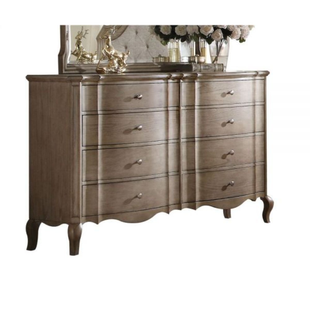 64" Taupe Wood Eight Drawer Double Dresser