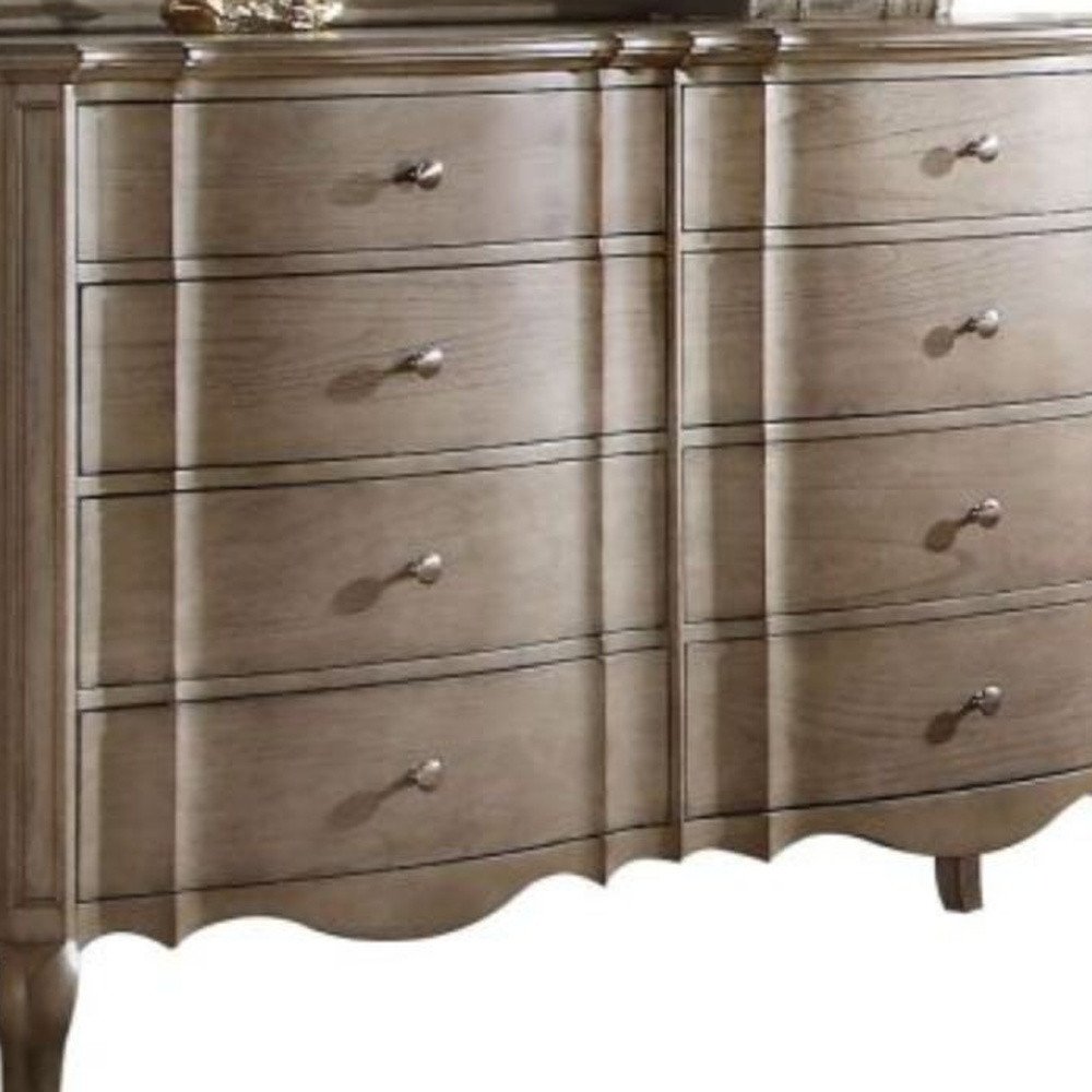 64" Taupe Wood Eight Drawer Double Dresser