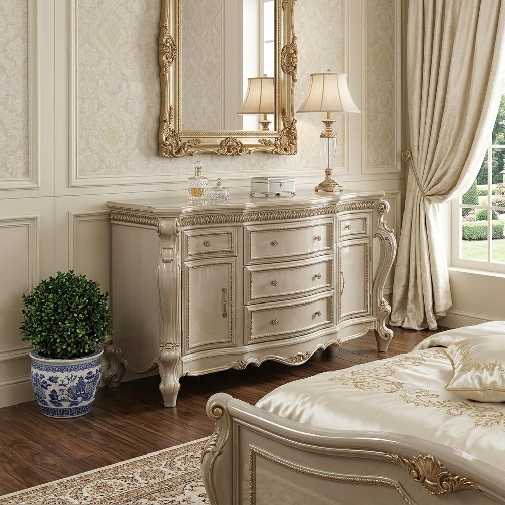 37" Pearl Wood Two Door Five Drawer Combo Dresser