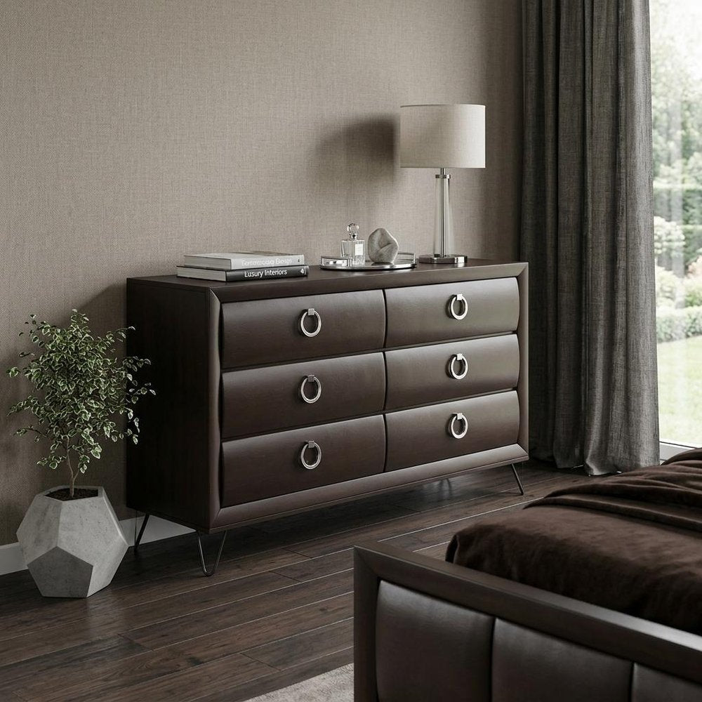 63" Merlot Wood Six Drawer Double Dresser