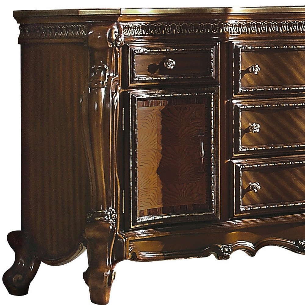 37" Brown Wood Two Door Five Drawer Combo Dresser