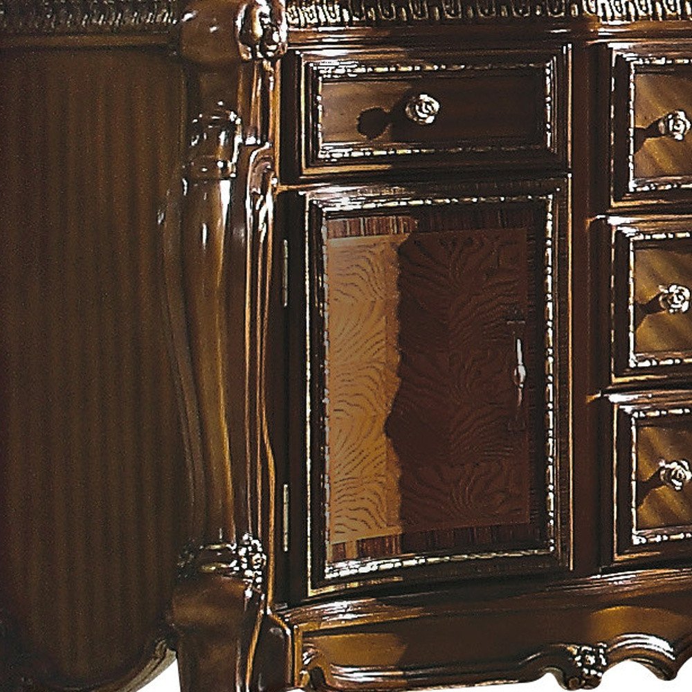 37" Brown Wood Two Door Five Drawer Combo Dresser