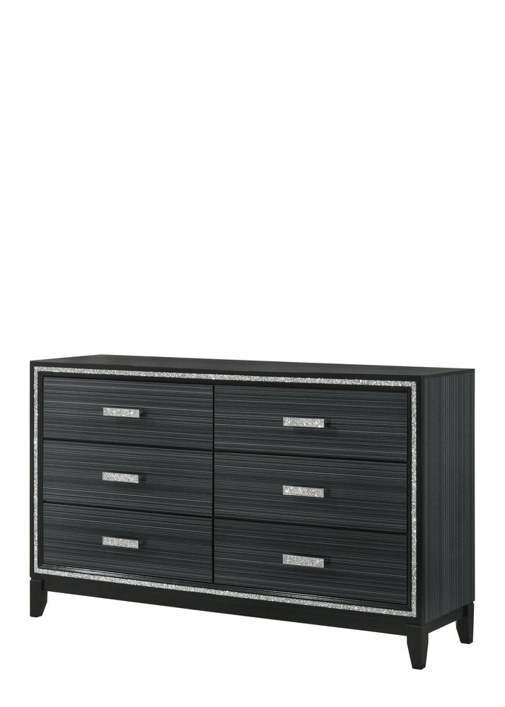 63" Black Wood Six Drawer Double Dresser
