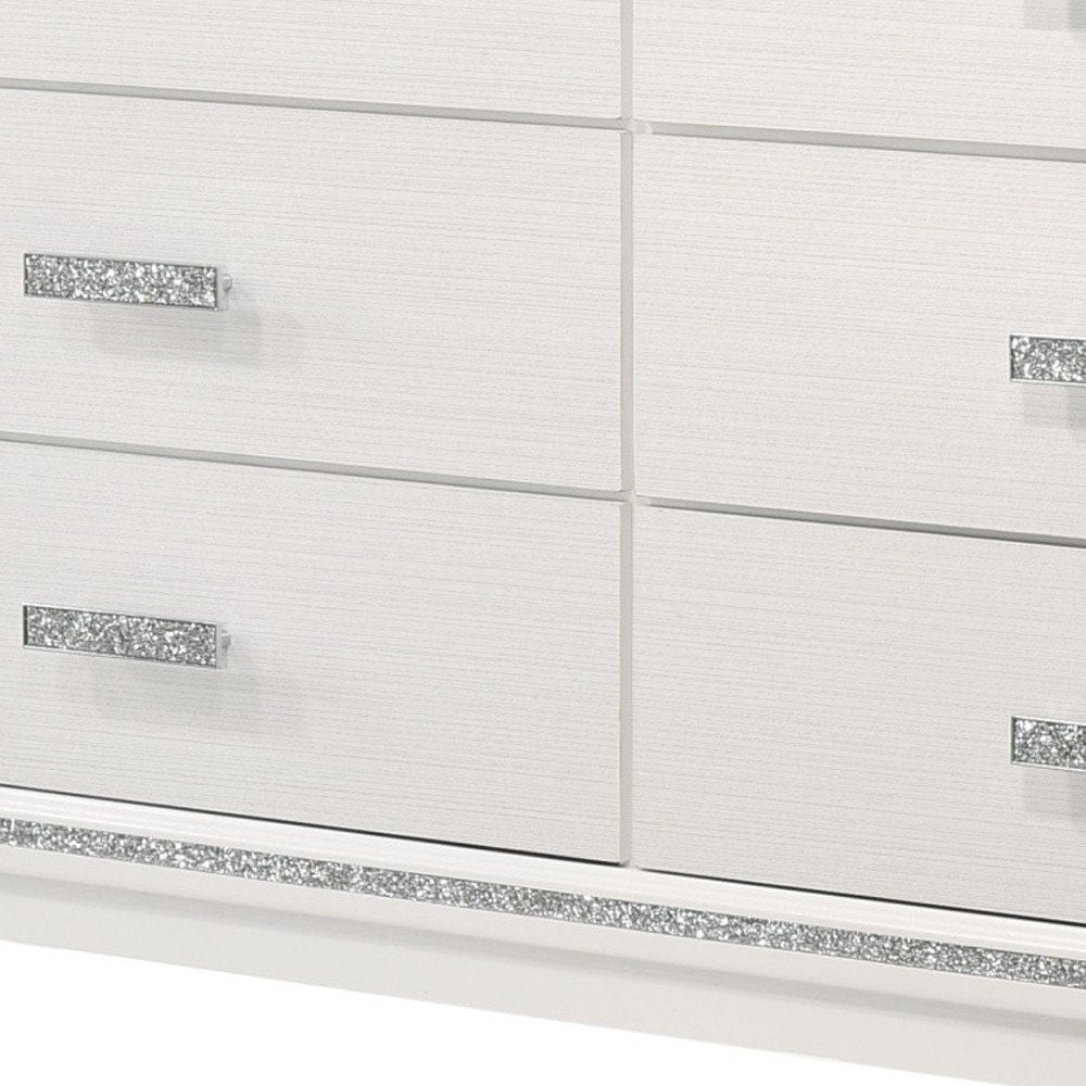 63" White Wood Six Drawer Double Dresser