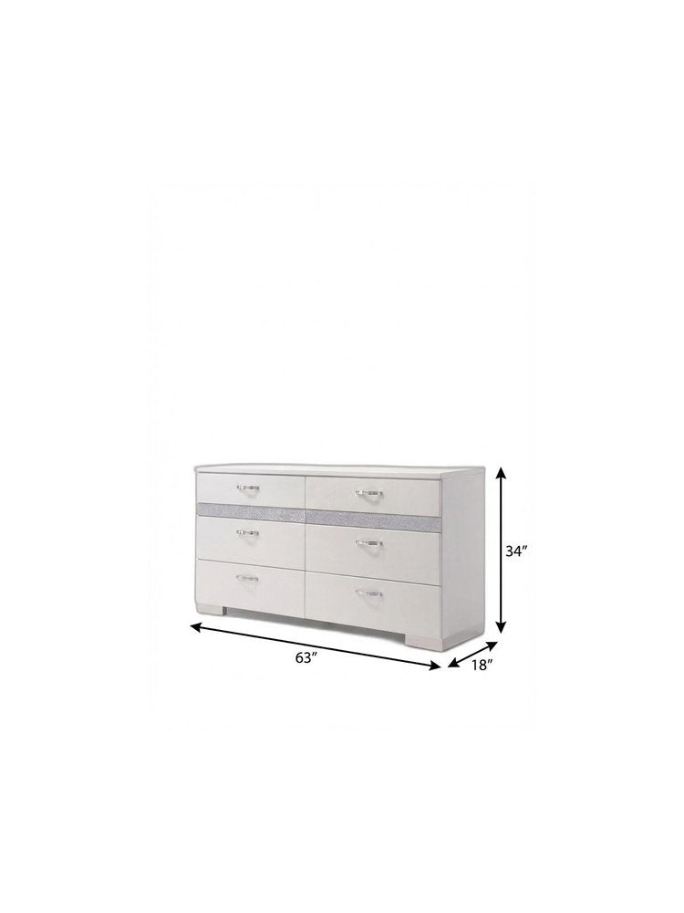 63" White Wood Eight Drawer Double Dresser