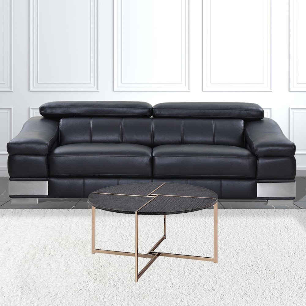 35" Black and Champagne Metal Round Cross Legs Coffee Table