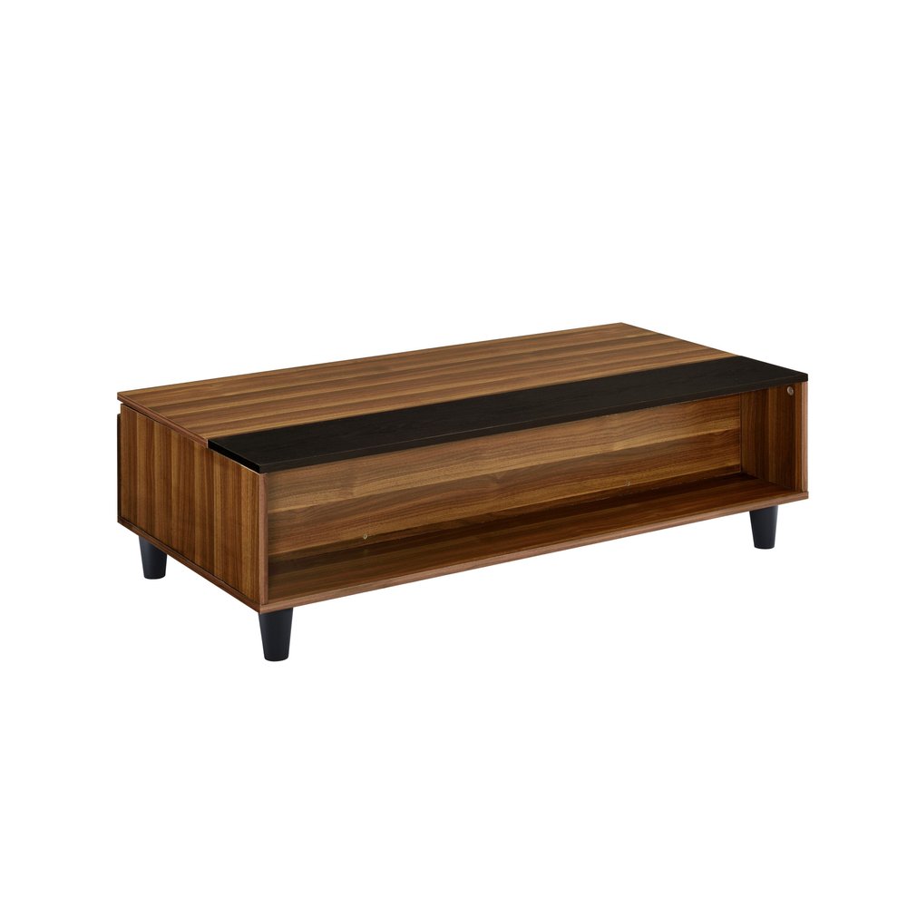 47" Brown and Black Wood Lift Top Coffee Table With Shelf