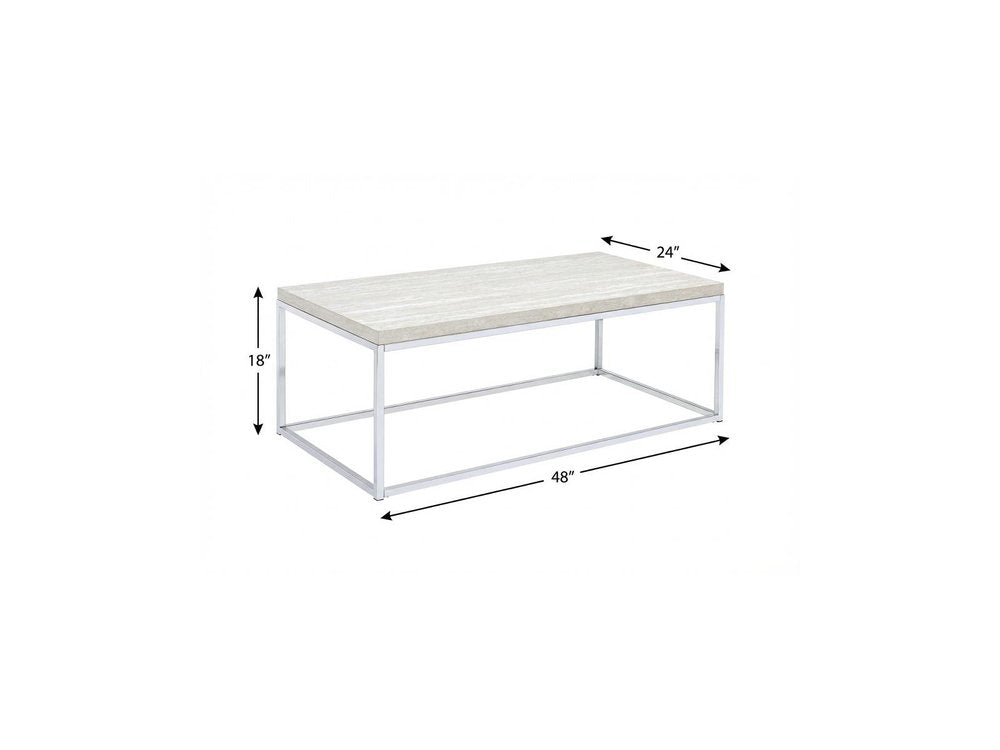 48" Chrome And White Oak Manufactured Wood And Metal Rectangular Coffee Table