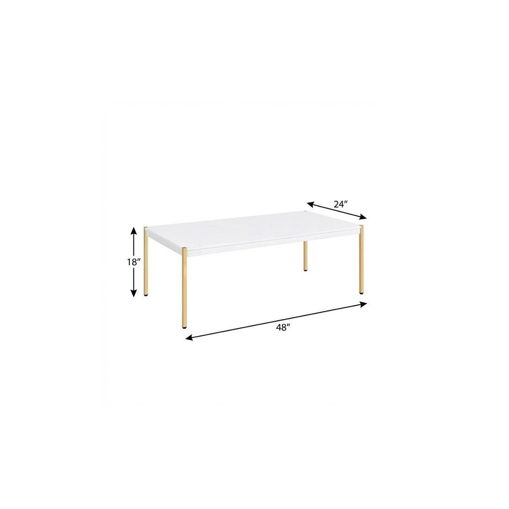 48" White and Gold Wood And Metal Coffee Table