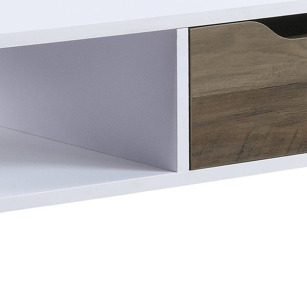 44" White and Black Melamine Veneer And Metal Coffee Table With Drawer And Shelf