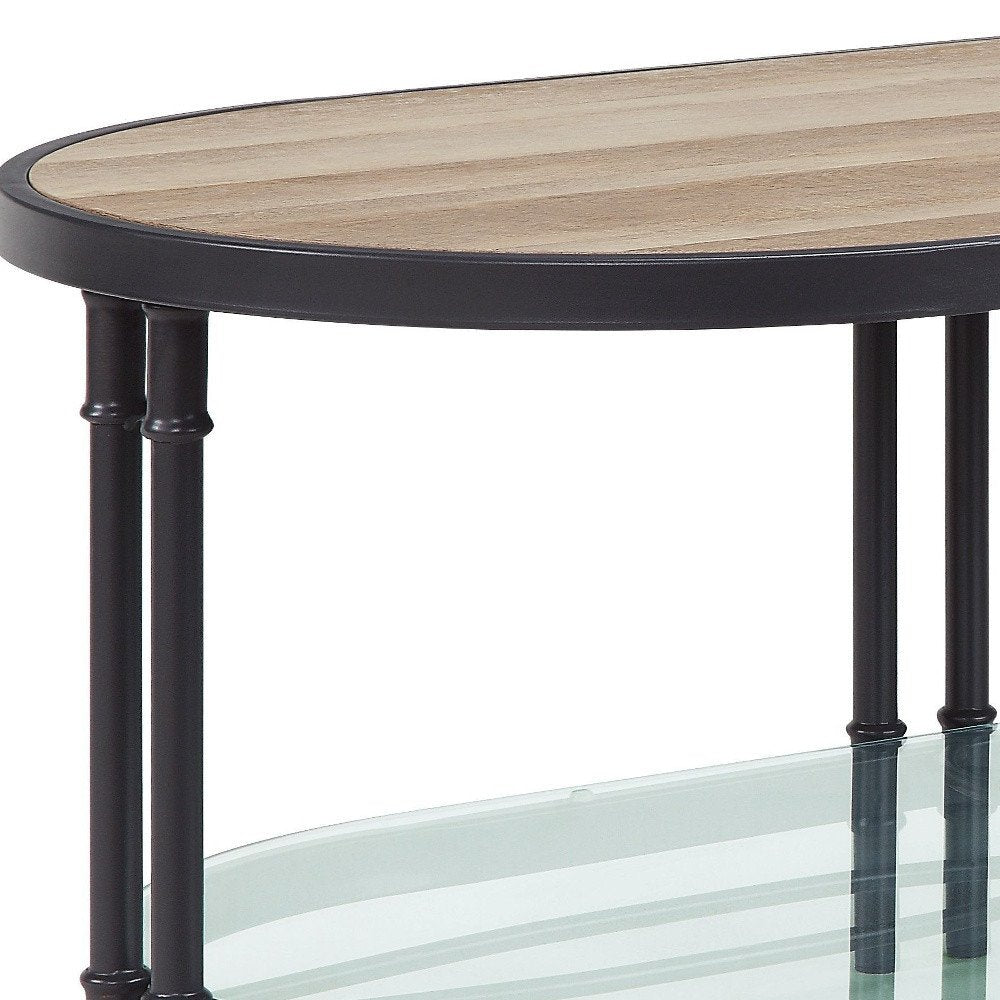47" Natural Metal Oval Sled Coffee Table With Shelf
