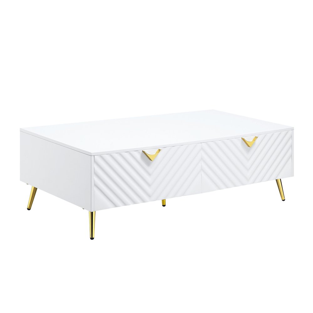 53" White Wood And Metal Coffee Table With Four Drawers