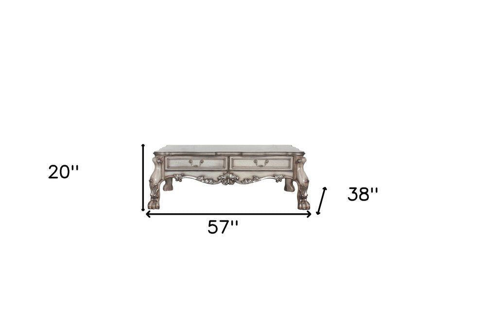 57" Bone Wood Coffee Table With Two Drawers