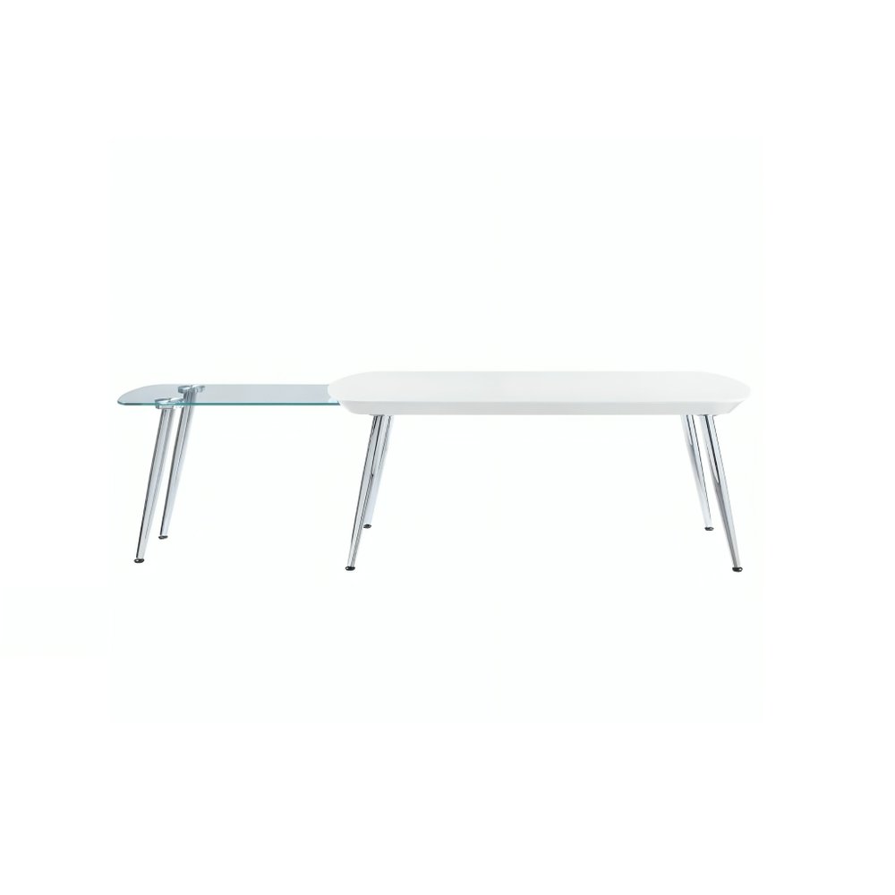 47" White Clear and Silver Wood And Glass And Metal Coffee Table