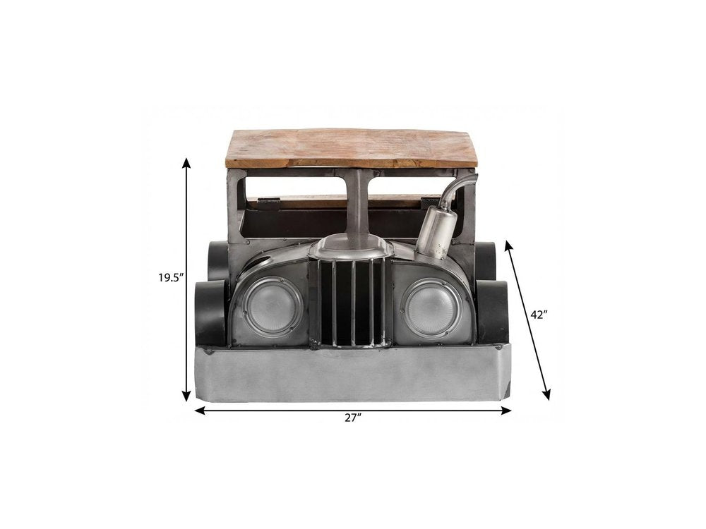 42" Grey And Brown Vintage Style Truck Solid Wood and Metal Coffee Table