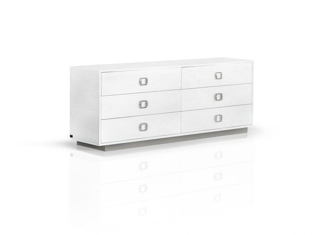 63" White Wood Six Drawer Double Dresser