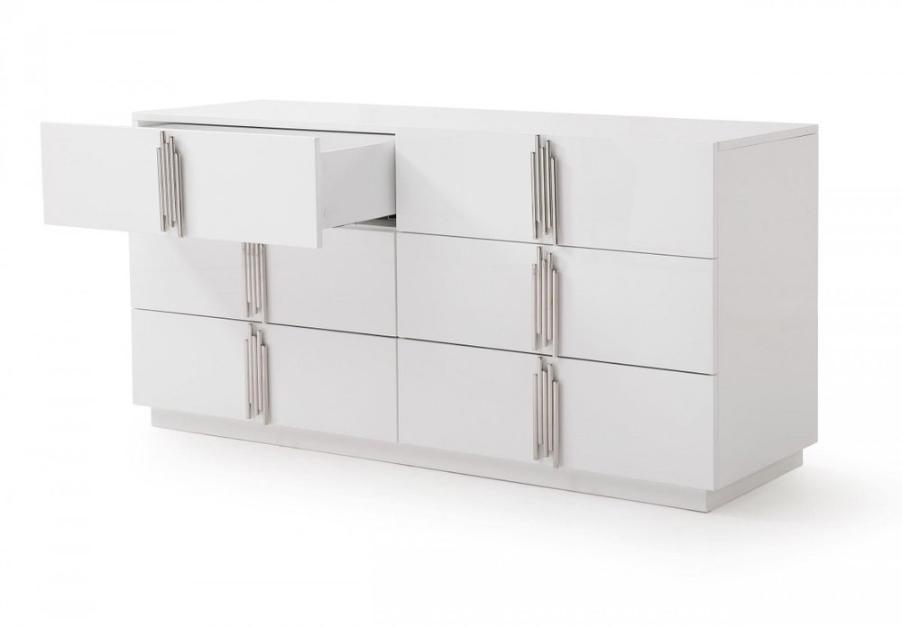 64" White Wood Six Drawer Double Dresser