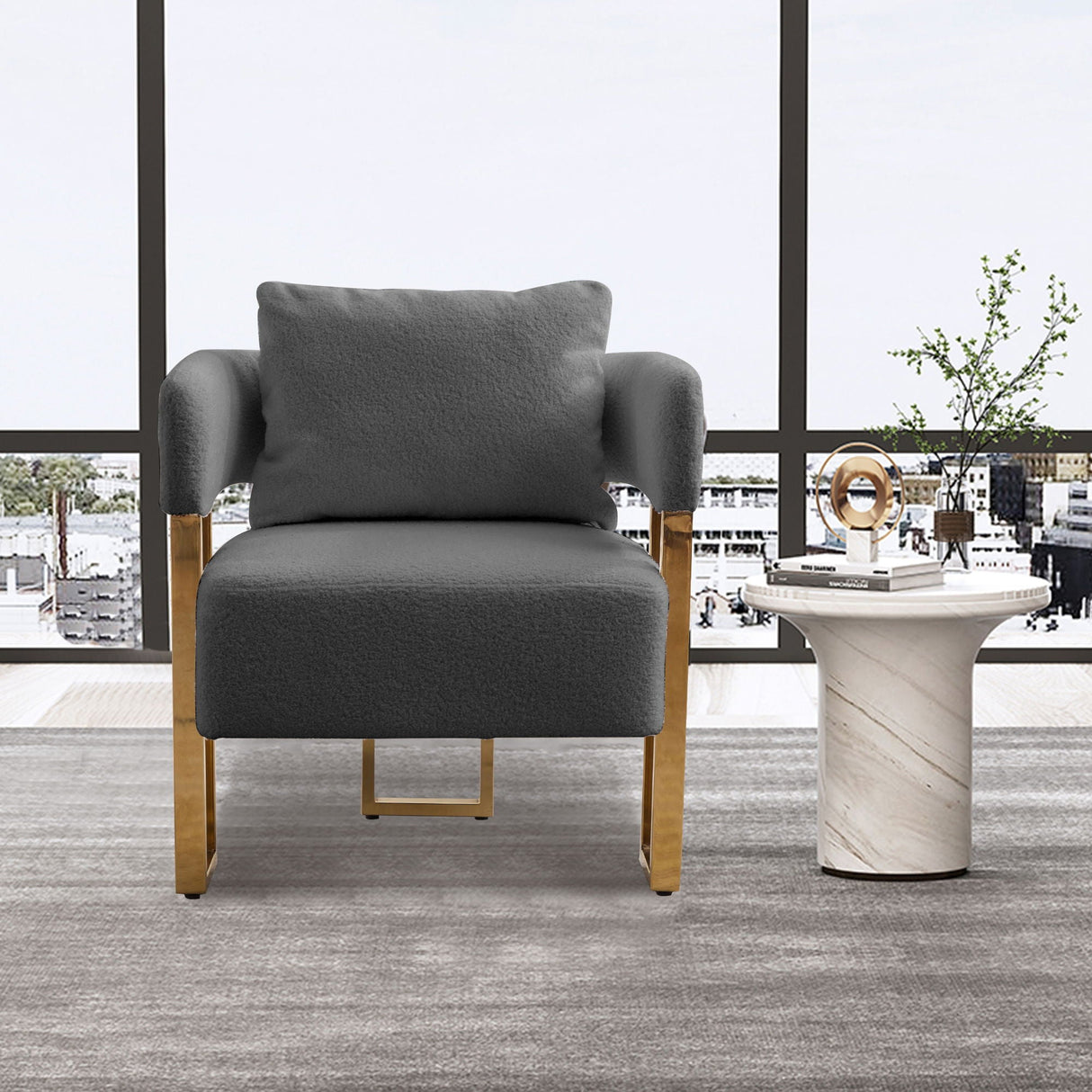 Modern Decorative Chair Teddy Fleece Upholstered And Metal Foot by Couch.com