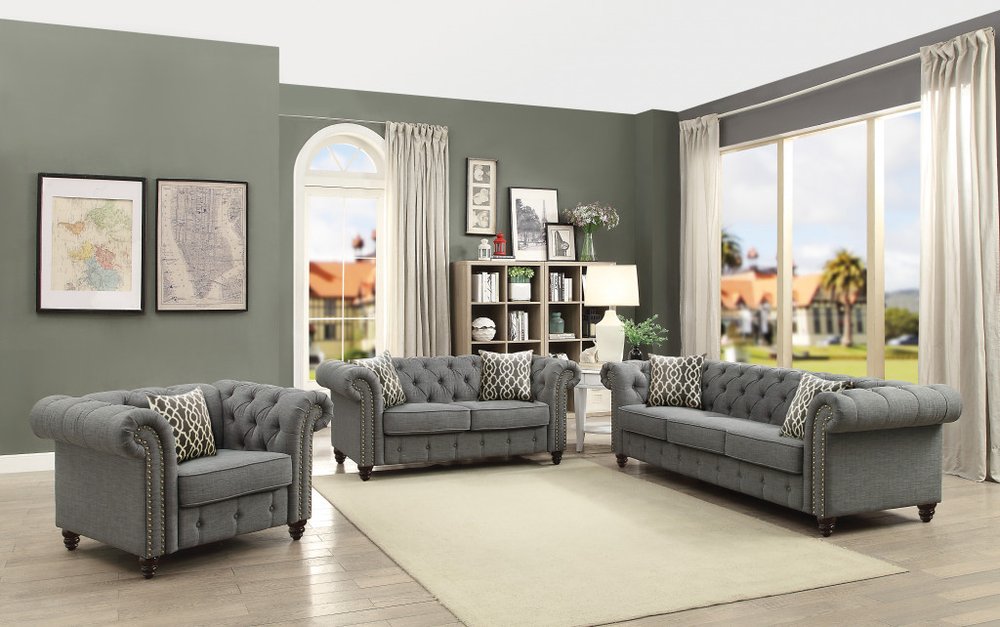 45" Brown and Black Linen Tufted Chesterfield Chair And Toss Pillow