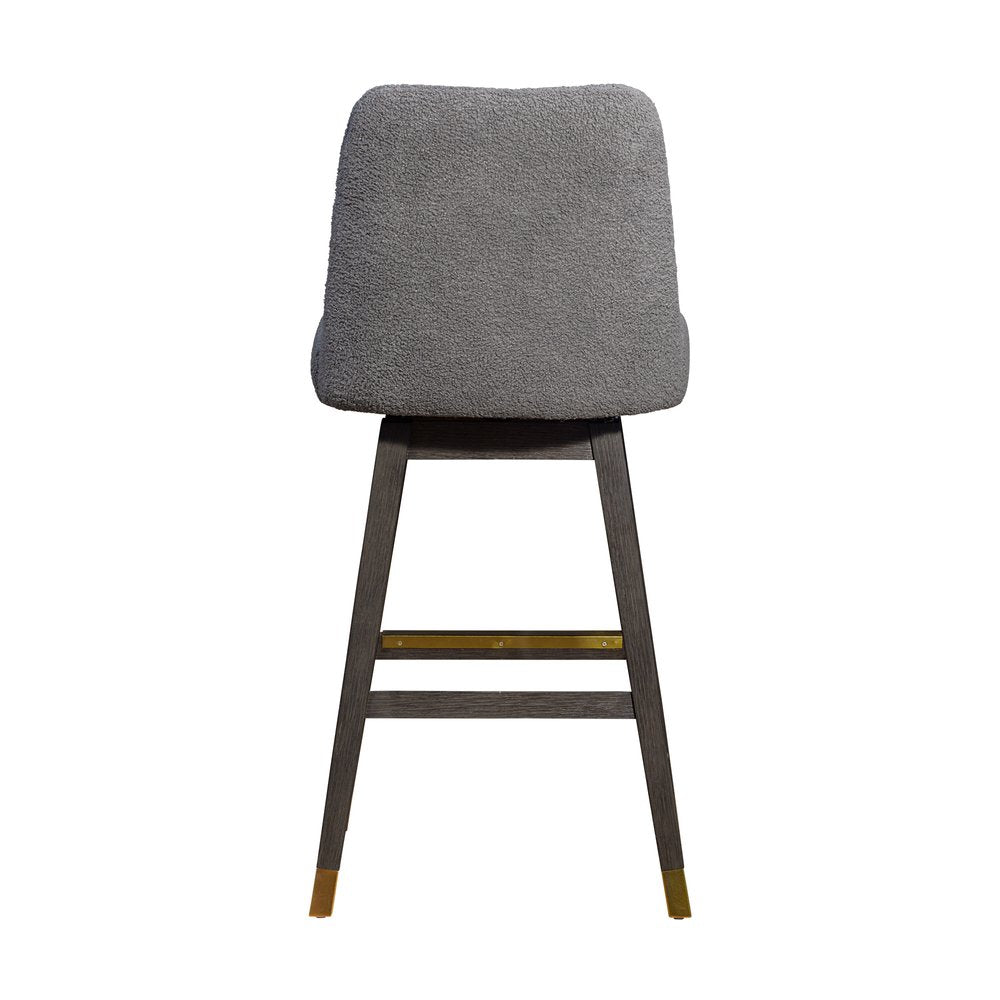 30" Gray Fabric And Solid Wood Bar Height Swivel Bar Chair