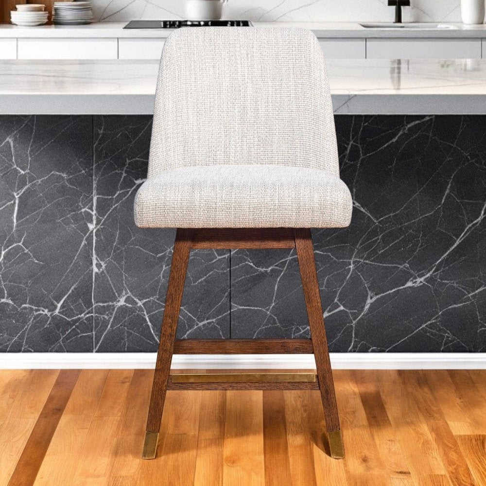 Beige And Brown Solid Wood Swivel Counter Height Bar Chair