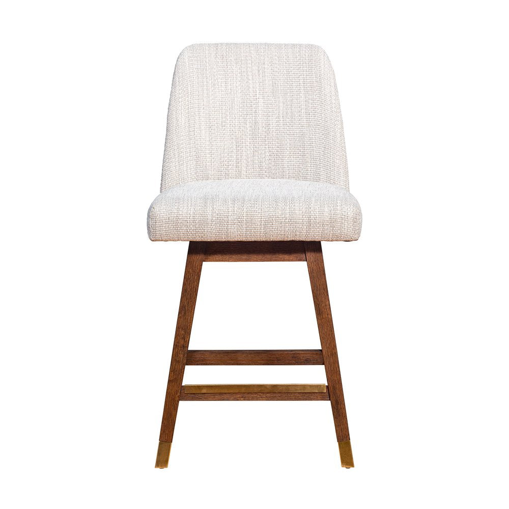 26" Beige And Brown Solid Wood Counter Height Swivel Bar Chair
