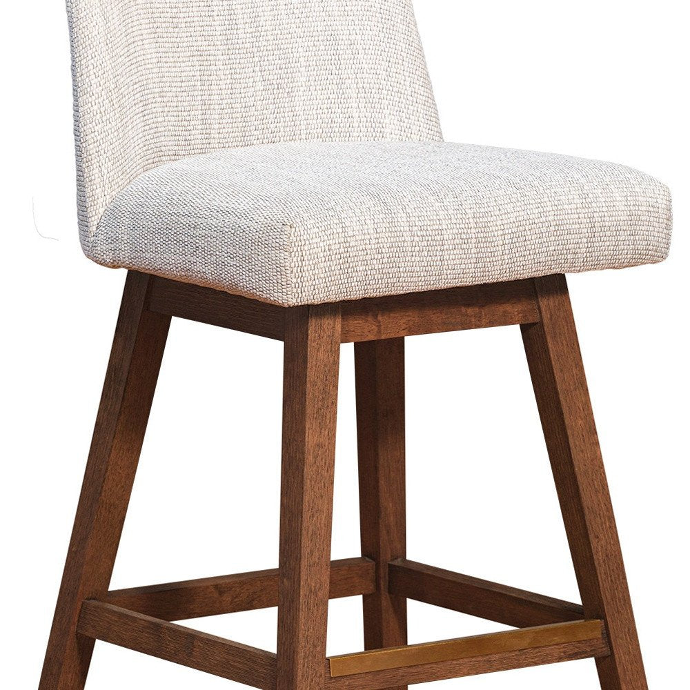 30" Beige And Brown Solid Wood Bar Height Swivel Bar Chair