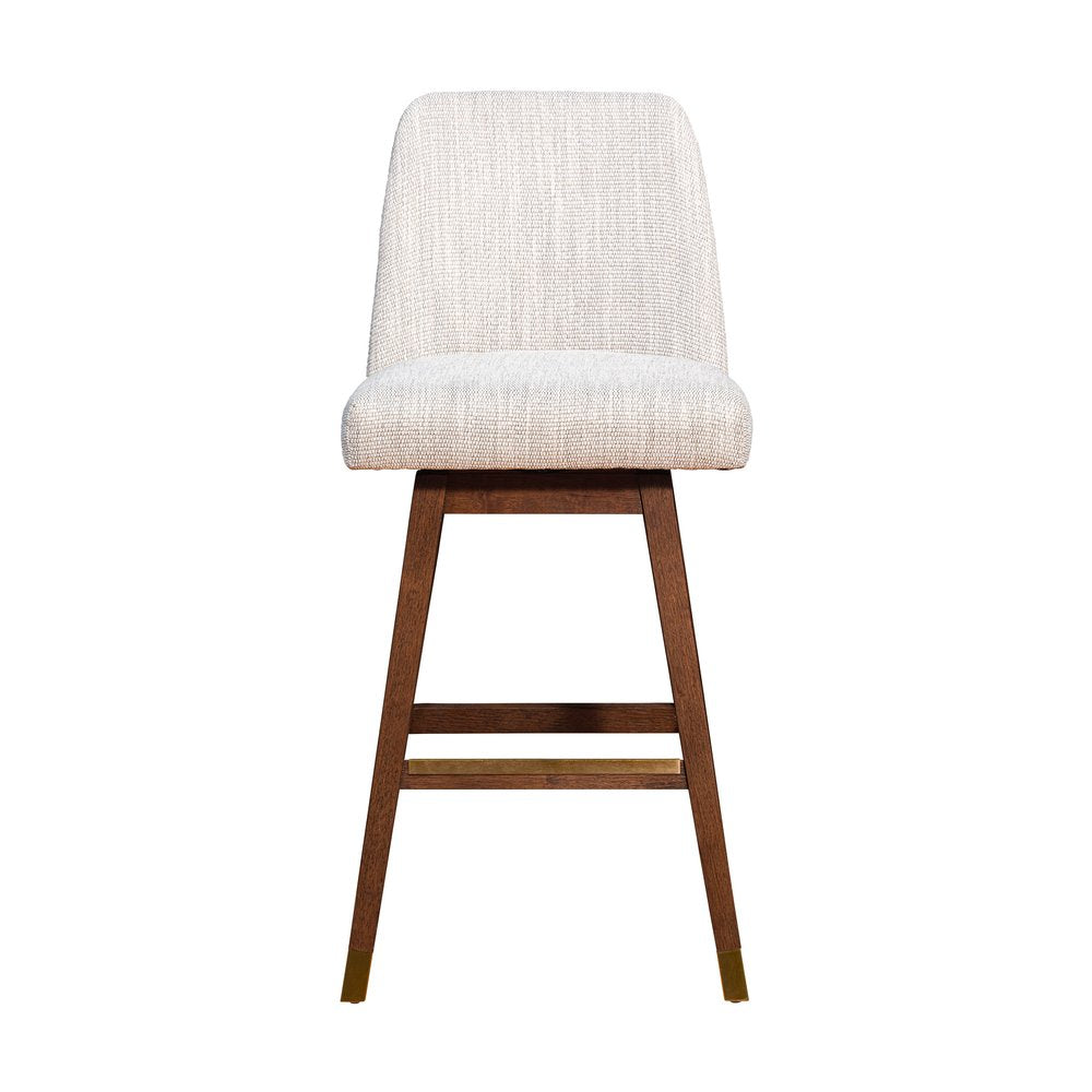 30" Beige And Brown Solid Wood Bar Height Swivel Bar Chair