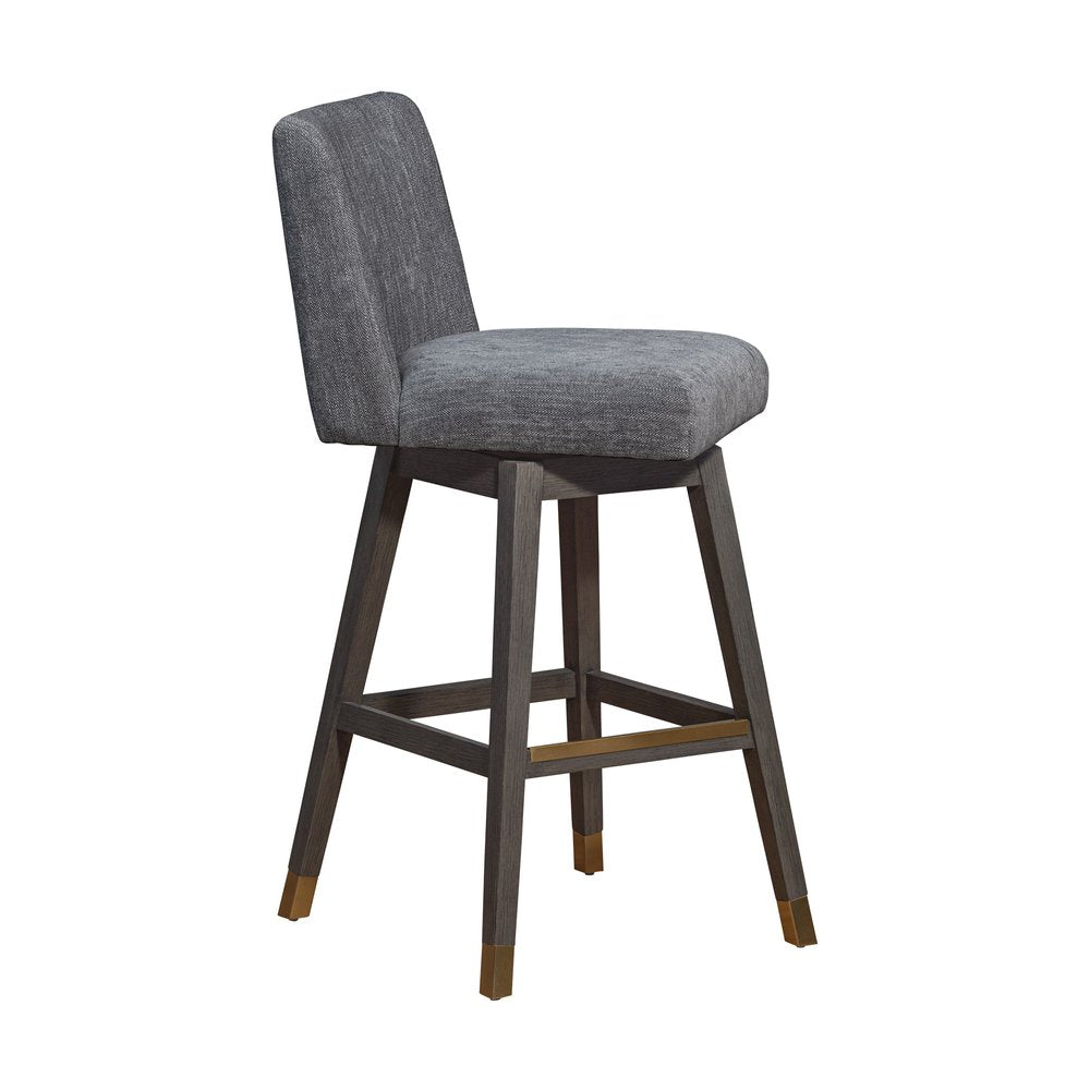 30" Gray And Brown Solid Wood Bar Height Swivel Bar Chair