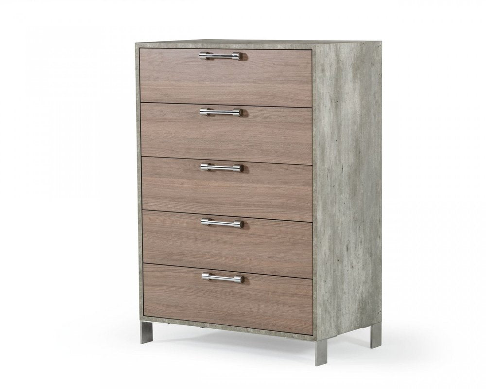 35" Brown Wood Five Drawer Dresser