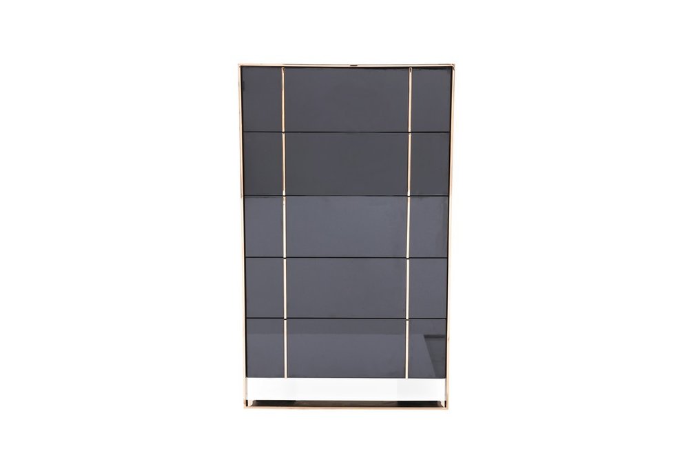 33" Black And Gold Wood Five Drawer Dresser