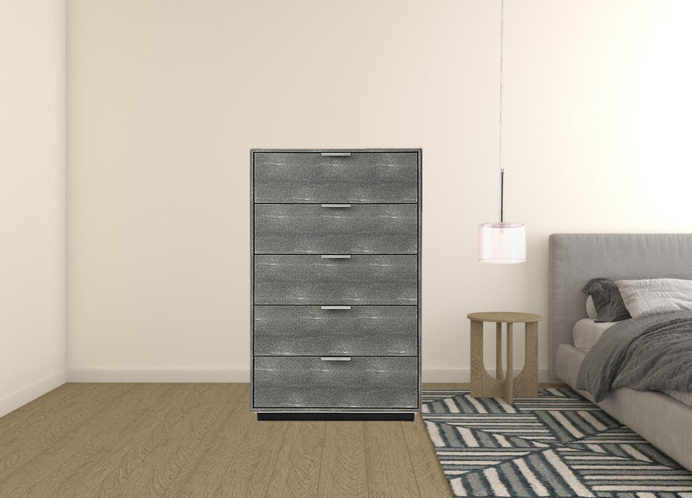 30" Gray Wood Five Drawer Dresser
