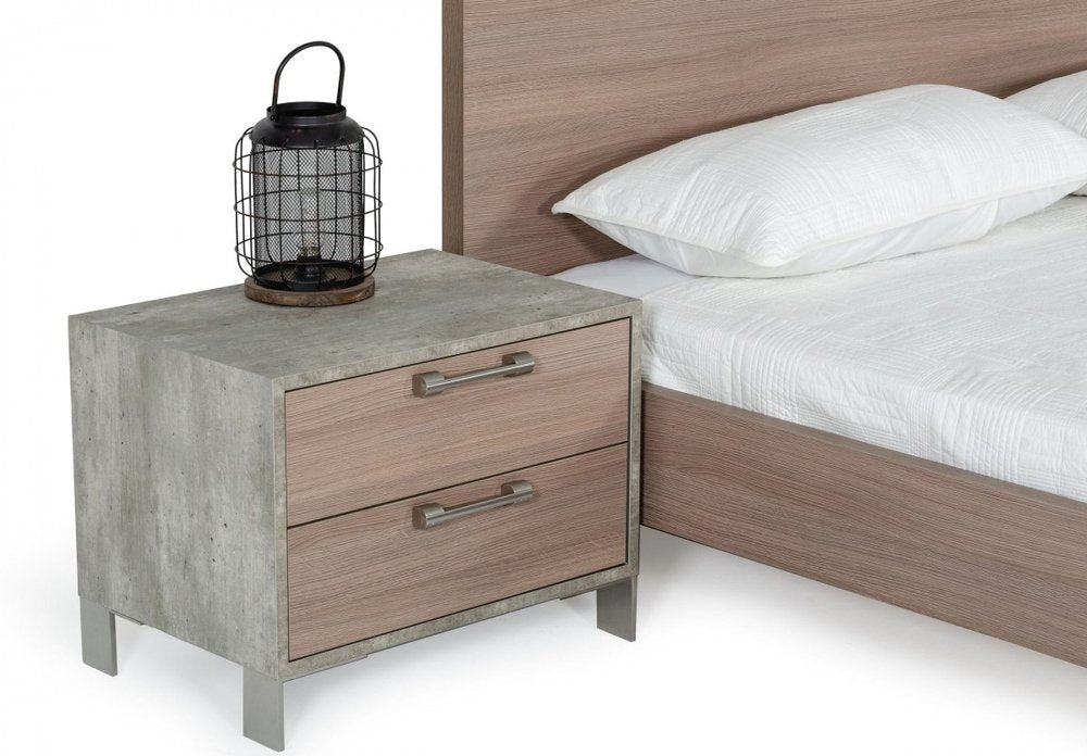 20" Brown And Gray Solid and Manufactured Wood Two Drawer Nightstand