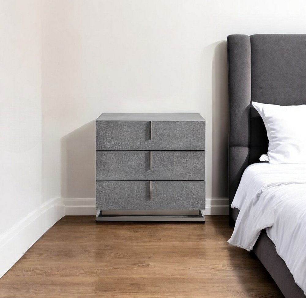 22" Gray Solid and Manufactured Wood Three Drawer Nightstand