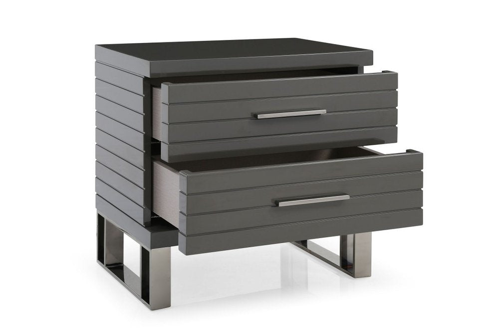 23" Silver And Gray Stainless Steel Solid and Manufactured Wood Two Drawer Nightstand