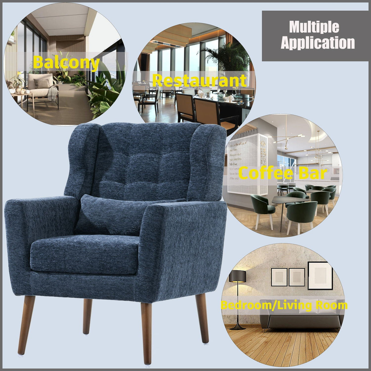 Modern Accent Chair, Chenille Arm Chairs For Living Room, Upholstered Mordern Armchair, Comfy Soft Padded Lounge Chair In Small Space, Bedroom, With Pillow, Solid Wood Leg by Couch.com