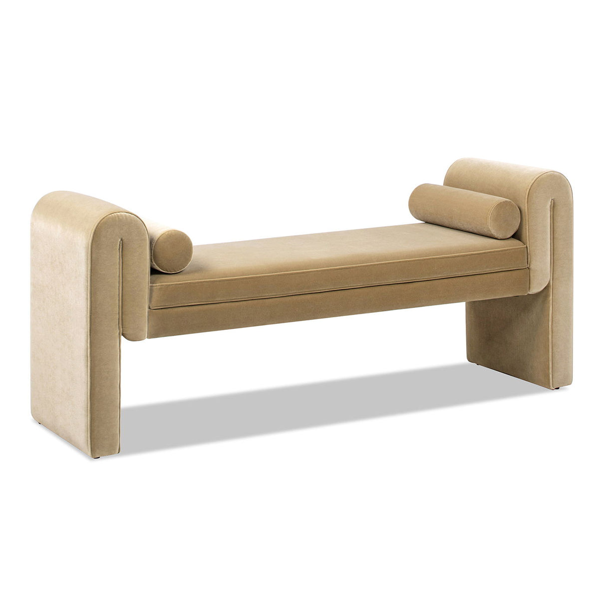 Mason - Arched Arm Bench With Bolster Pillows - Camel Brown Beige by Couch.com