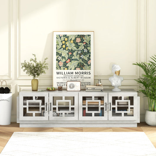 4-Door TV Stand for TVs up to 75" Media Console Table with Adjustable Shelves-Oak