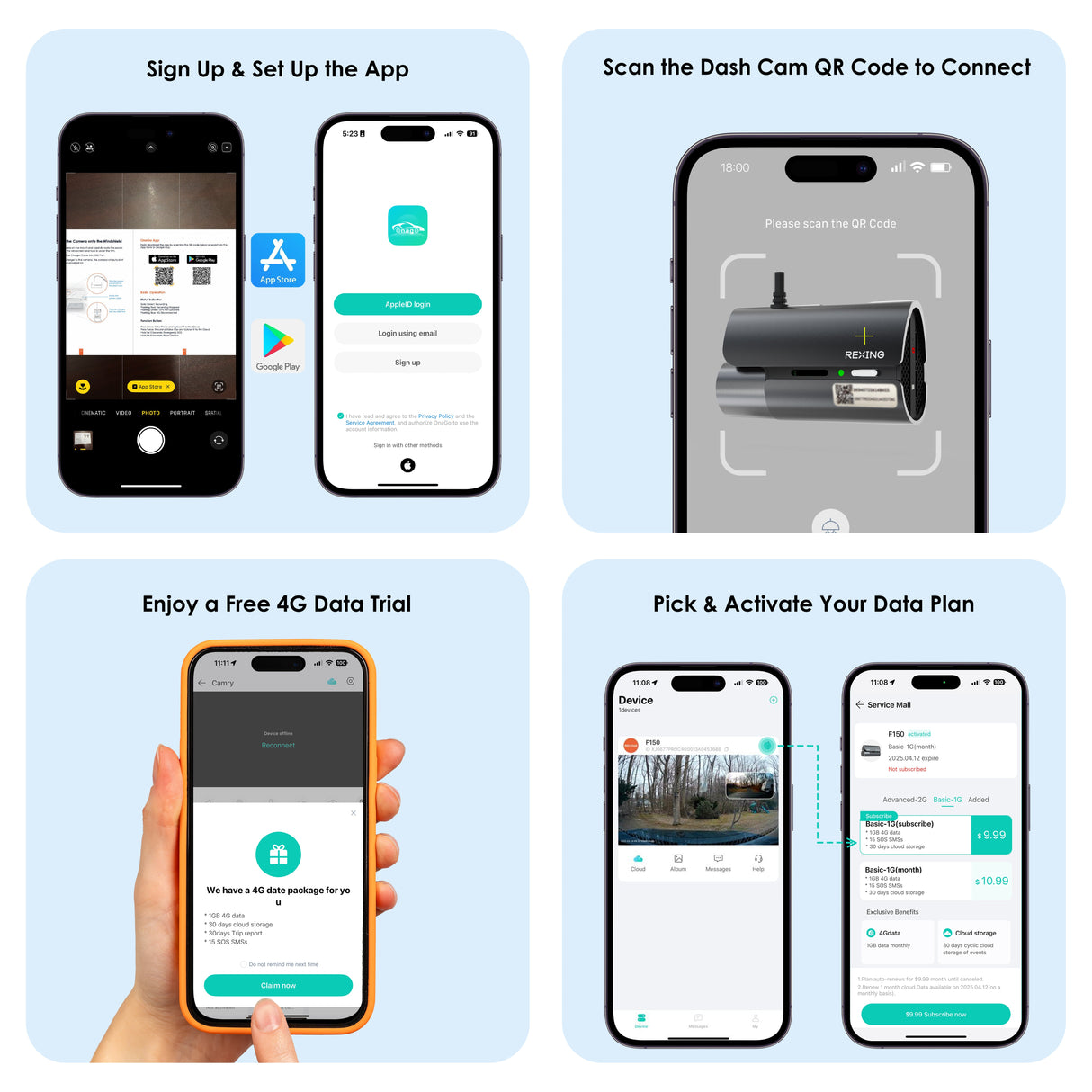 Rexing 4G LTE 2-Channel Dash Cam with GPS – 2.5K Front + 1080p Rear | Real-Time Remote Access & Alerts