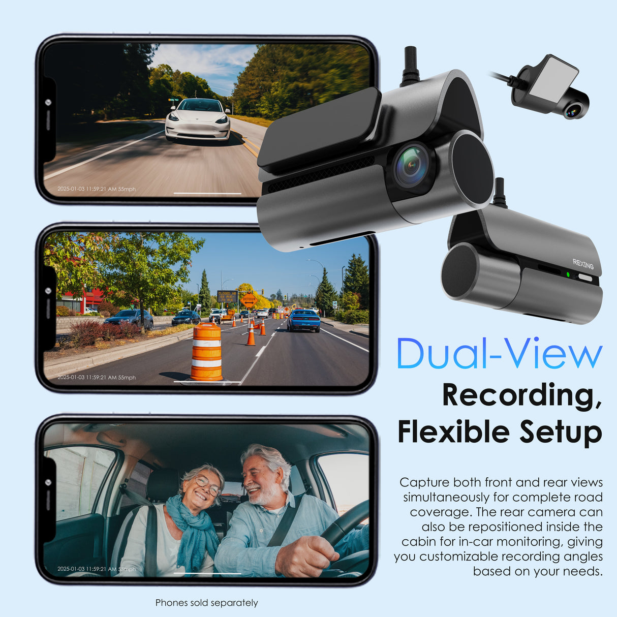 Rexing 4G LTE 2-Channel Dash Cam with GPS – 2.5K Front + 1080p Rear | Real-Time Remote Access & Alerts