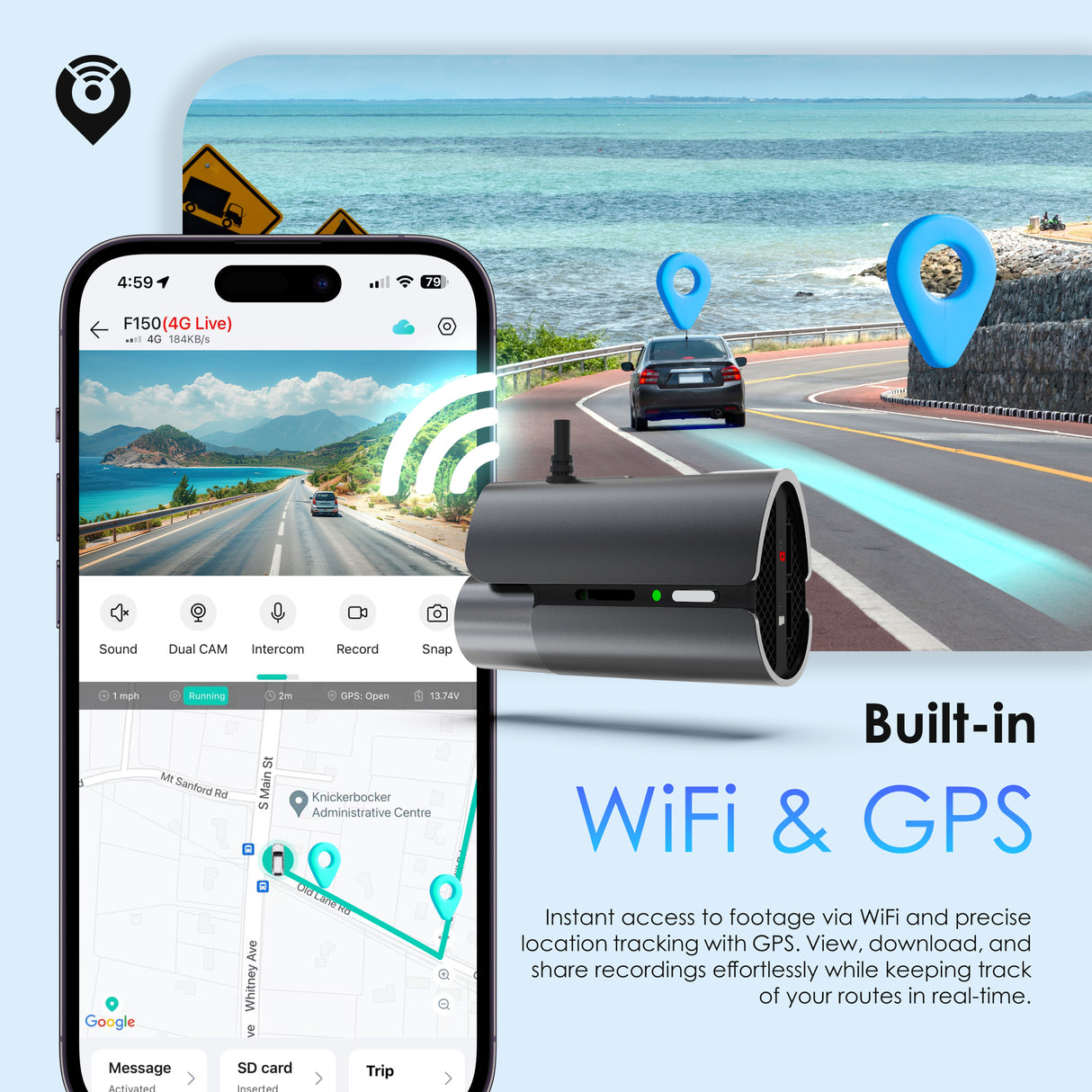 Rexing 4G LTE 2-Channel Dash Cam with GPS – 2.5K Front + 1080p Rear | Real-Time Remote Access & Alerts