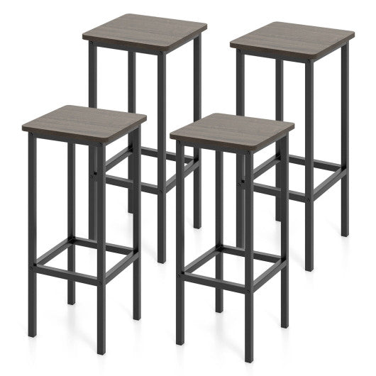 Set of 4 Bar Stool Set 26" Bar Chair with Metal Legs and Footrest-Gray