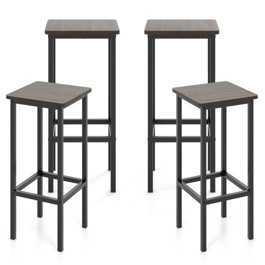 Set of 4 Bar Stool Set 26" Bar Chair with Metal Legs and Footrest-Gray