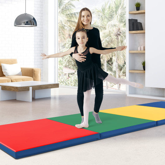 4-Panel PU Leather Folding Exercise Mat with Carrying Handles-Multicolor