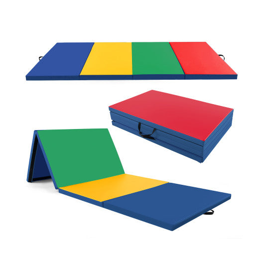 4-Panel PU Leather Folding Exercise Mat with Carrying Handles-Multicolor