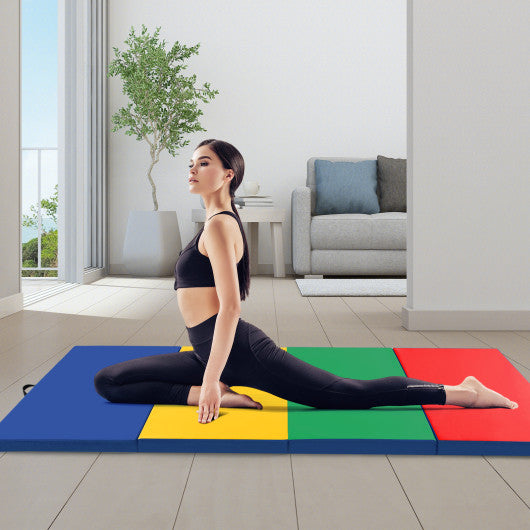 4-Panel PU Leather Folding Exercise Mat with Carrying Handles-Multicolor