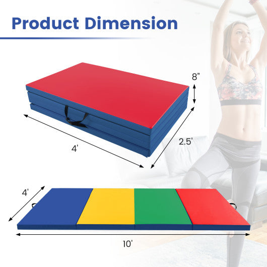 4-Panel PU Leather Folding Exercise Mat with Carrying Handles-Multicolor